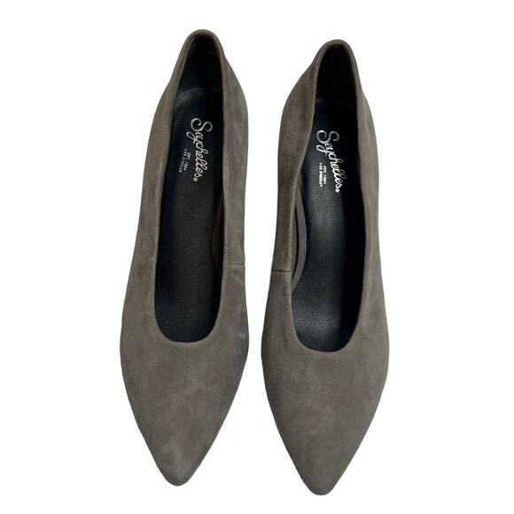 Seychelles Matilda suede block heel pointy toe heels gray Sz 7.5 - Picture 3 of 6